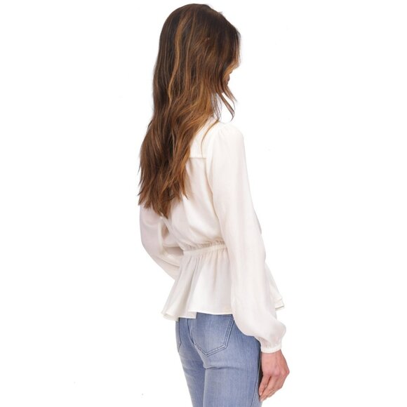Michael Kors Women's Satin Faux Wrap Top Ivory Size L MSRP $98 - Picture 3 of 4